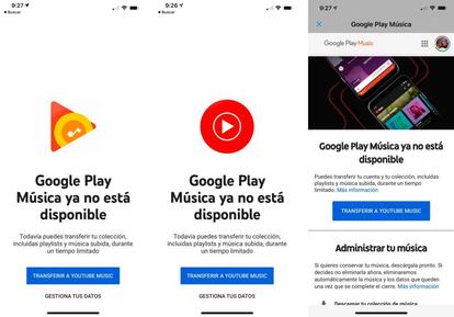 Avisos que muestra Play Music al acceder.