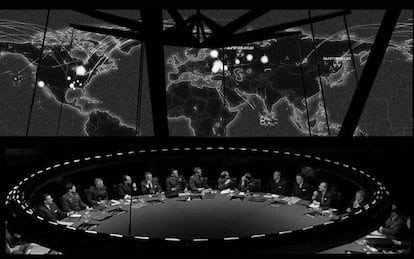 Kubrick recreó la sala de crisis del Pentágono en '¿Teléfono Rojo?, volamos hacia Moscú'.