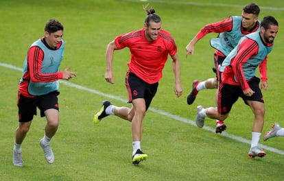 Gareth Bale, este martes, en el último entrenamiento previo a la final contra el Atlético. 