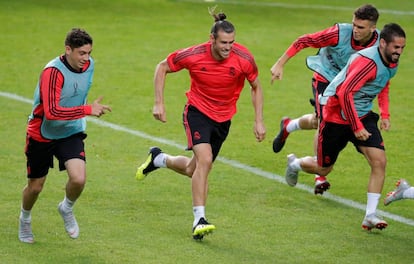 Gareth Bale, este martes, en el último entrenamiento previo a la final contra el Atlético.
