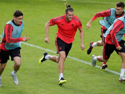 Gareth Bale, este martes, en el último entrenamiento previo a la final contra el Atlético. 