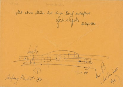 Sobre manuscrito firmado por Leonard Bernstein en Bonn en septiembre de 1989.