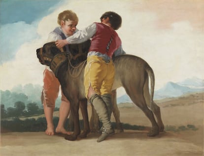 'Niños con perro de presa' (1786). Los animales, sobre todo los perros de presa, eran uno de los motivos predilectos del pintor, aficionado a la caza.