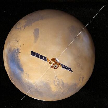Ilustración de la 'Mars Express' en órbita de Marte.