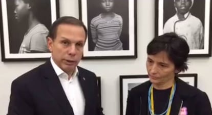 Imagem do vídeo em que Doria anuncia a saída de Soninha.