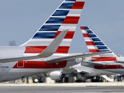 Aviones de la compa&ntilde;&iacute;a American Airlines en el aeropuerto de Miami