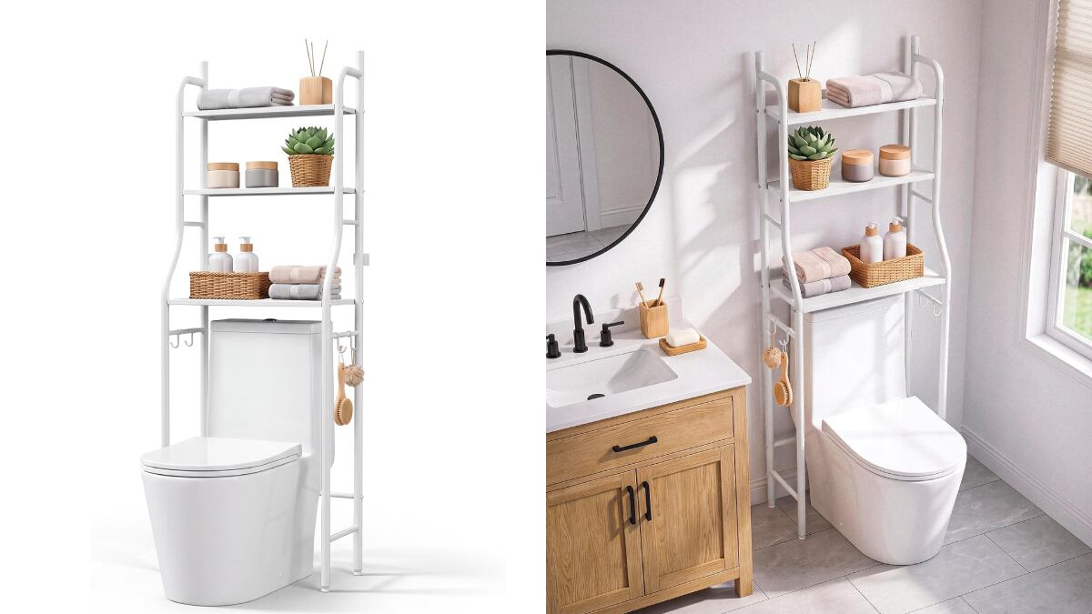 Estantería auxiliar con tres niveles para el baño.