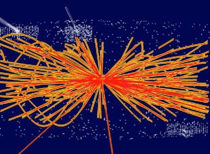 Simulación en ordenador de un choque de partículas en el nuevo acelerador LHC.