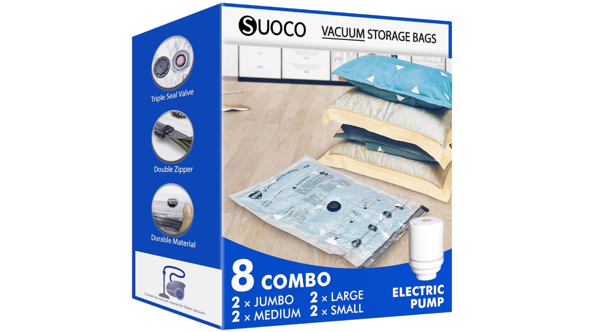 Bolsas de vacío para la ropa con bomba eléctrica (ocho unidades).
