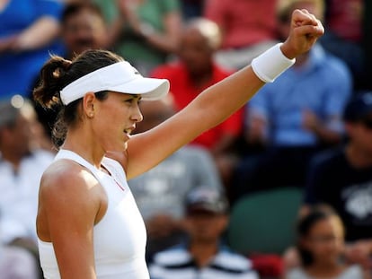 Muguruza celebra su triunfo contra Wickmayer.