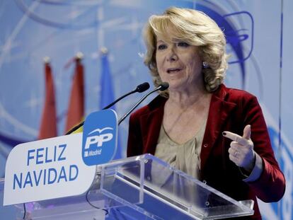 Esperanza Aguirre, en la cena de Navidad del PP de Madrid, celebrada el 15 de diciembre.