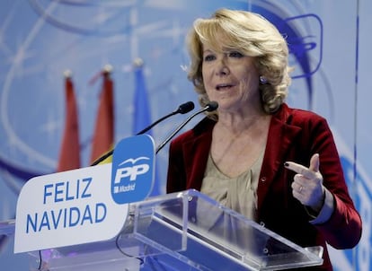 Esperanza Aguirre, en la cena de Navidad del PP de Madrid, celebrada el 15 de diciembre.