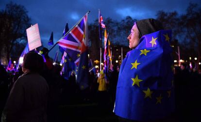 Manifestantes contrarios al Brexit, este martes en Londres.