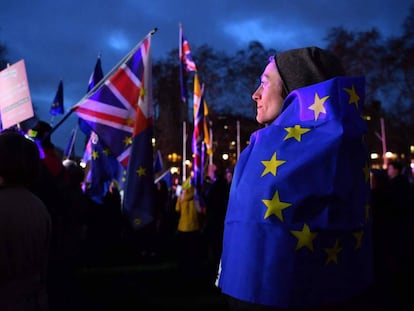 Manifestantes contrarios al Brexit, este martes en Londres.