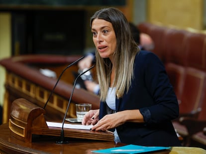 La diputada de Junts per Catalunya Miriam Nogueras durante el debate de la moción de censura de VOX contra el presidente del Gobierno.