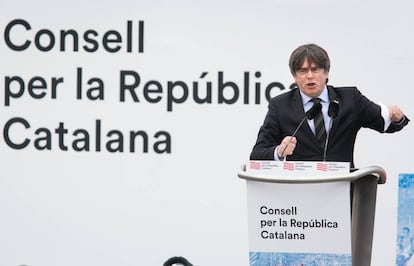 Carles Puigdemont en la seva intervenció a Perpinyà, dissabte passat. 