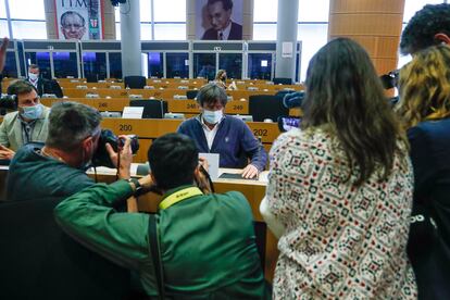 Carles Puigdemont back at the European Parliament in Brussels on September 27.