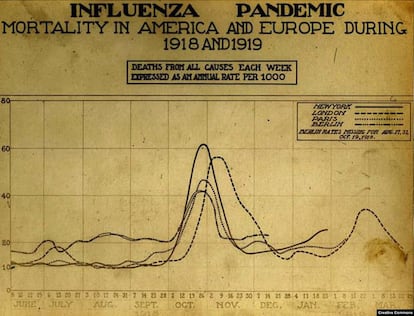 Datos de los fallecidos en Nueva York, Londres, París y Berlín en 1918 y 1919.