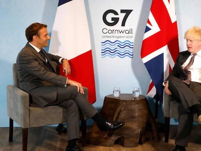 Emmanuel Macron y Boris Johnson, el sábado en la cumbre del G7 en Carbis Bay (Reino Unido).