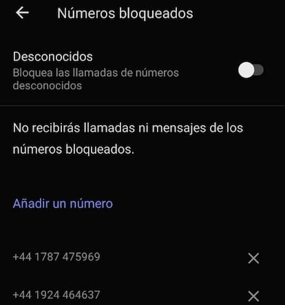 Bloqueo de contactos