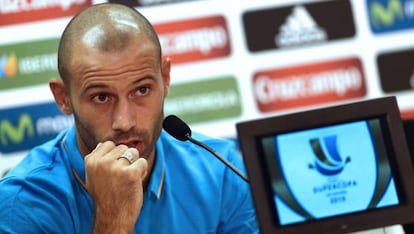 Javier Mascherano durante la rueda de prensa de este domingo.