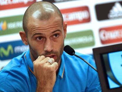 Javier Mascherano durant la roda de premsa d'aquest diumenge.