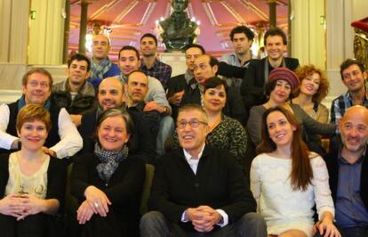 El elenco de La corte de Faraón, esta mañana en el Arriaga.