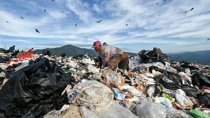Homem revira lixo em Tegucigalpa, em novembro de 2021.
