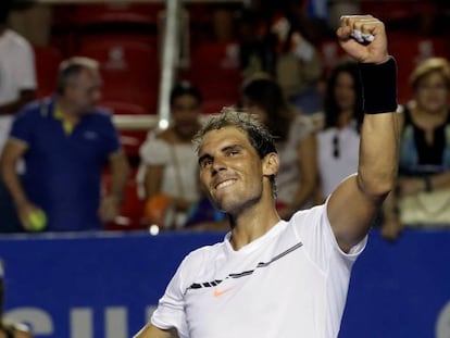 Nadal celebra su triunfo contra Nishioka.