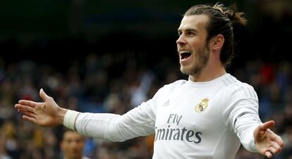 Bale celebra su gol al Sporting el 17 de enero.