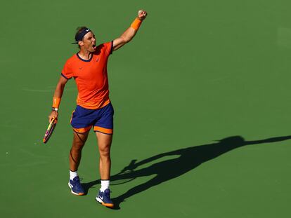 Nadal celebra el triunfo contra Opelka, este miércoles en Indian Wells.