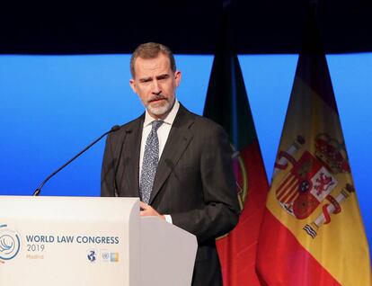 Felipe VI durante su intervención en la clausura del World Law Congress