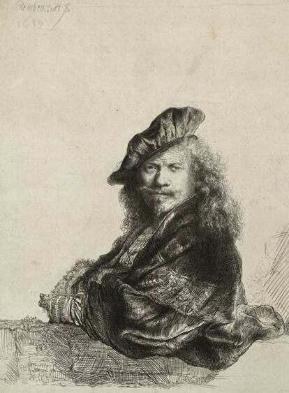 <i>Self-portrait leaning on a stone sill </i>(1639), uno de los autorretratos de Rembrandt expuesto en el Albertina.