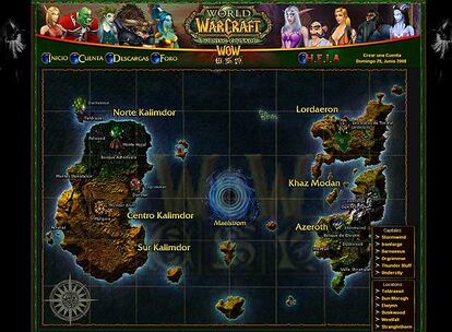 Pantalla donde se muestra el mapa del territorio donde transcurre el juego <i>World of Warcraft.</i>