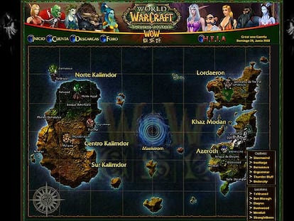 Pantalla donde se muestra el mapa del territorio donde transcurre el juego <i>World of Warcraft.</i>