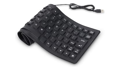 Teclado flexible de silicona con cable y un diseño impermeable y ligero para viajar