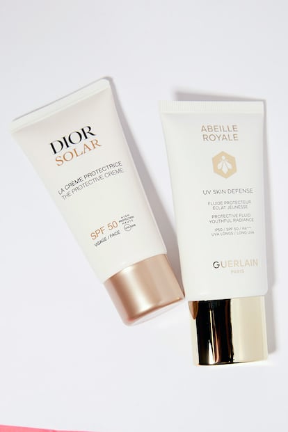 La Crème Protectrice SPF50 de Dior y UV Abeille Royale de Guerlain. FOTO: PLATÓ S MODA