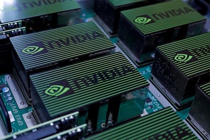 Procesadores de Nvidia en una feria tecnológica en Taiwán.