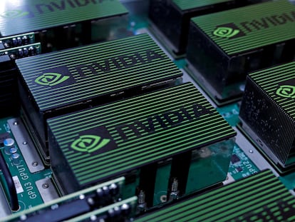 Procesadores de Nvidia en una feria tecnológica en Taiwán.