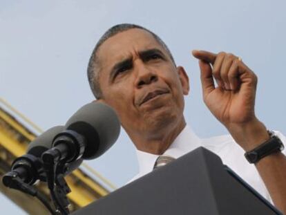 El presidente de EE UU, Barack Obama, durante su discurso en Rockville (Maryland).