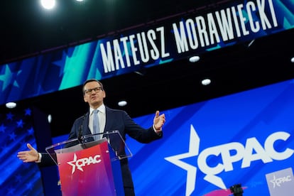 El ex primer ministro Mateusz Morawiecki, este jueves durante su intervención en la CPAC.