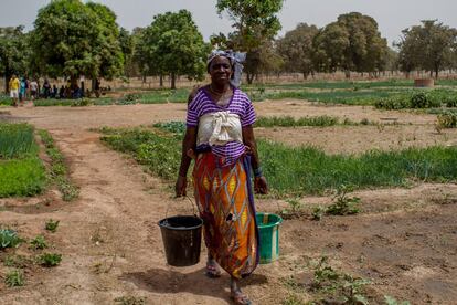 Las mujeres del jardín de Fiankala usan los pozos ya construidos para obtener agua con la que regar sus cultivos. Cuantos más pozos haya, más cerca les quedará alguno de ellos menos tiempo tardarán en obtener agua y en llevar los pesados cubos.
