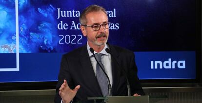 Marc Murtra, presidente de Indra, en la última junta de accionistas.