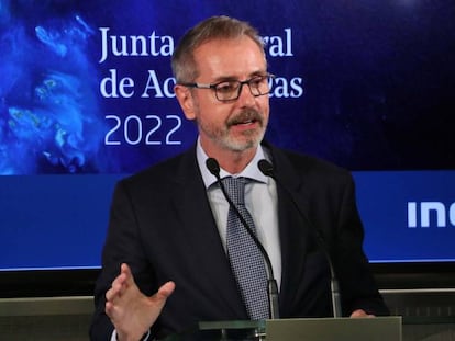 Marc Murtra, presidente de Indra, en la última junta de accionista.