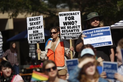 Students during a Defend New College protest in Sarasota, Florida, US, on Tuesday, Jan. 31, 2023.