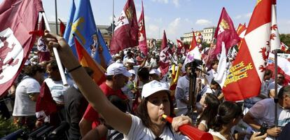 Manifestantes de la Marcha Blanca a su llegada a Madrid.