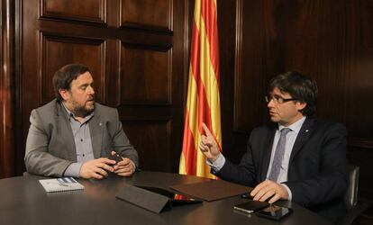 Reuni&oacute; de Junqueras i Puigdemont, avui al Parlament, per tractar el d&egrave;ficit.