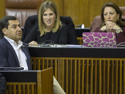El l&iacute;der del PP andaluz, Juan Manuel Moreno, este mi&eacute;rcoles en el Parlamento. 