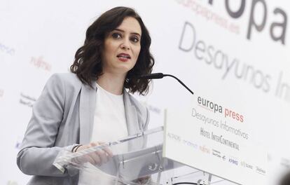 Isabel Díaz Ayuso, durant el seu discurs d'aquest dijous.