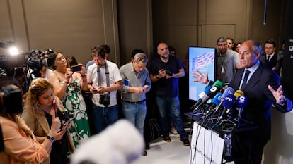 Francisco Camps, este miércoles, durante la rueda de prensa tras ser absuelto por el último fleco del 'caso Gürtel'.